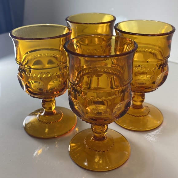 Amber Indiana Glass Kings Crown glassware x 4 - Picture 1 of 8
